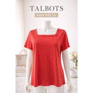 Talbots Plus 1X Red Short Sleeve Top Cotton Modal Casual